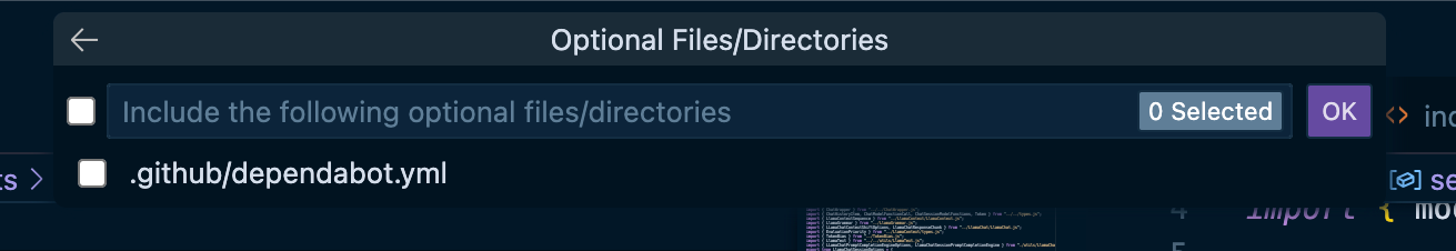 Dialog for selecting optional configuration files
