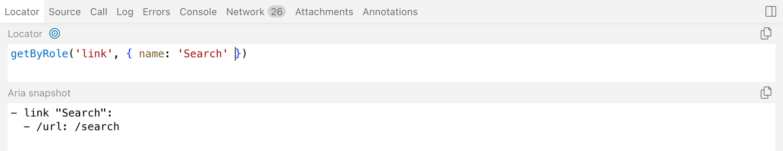 Locator panel in Playwright UI
