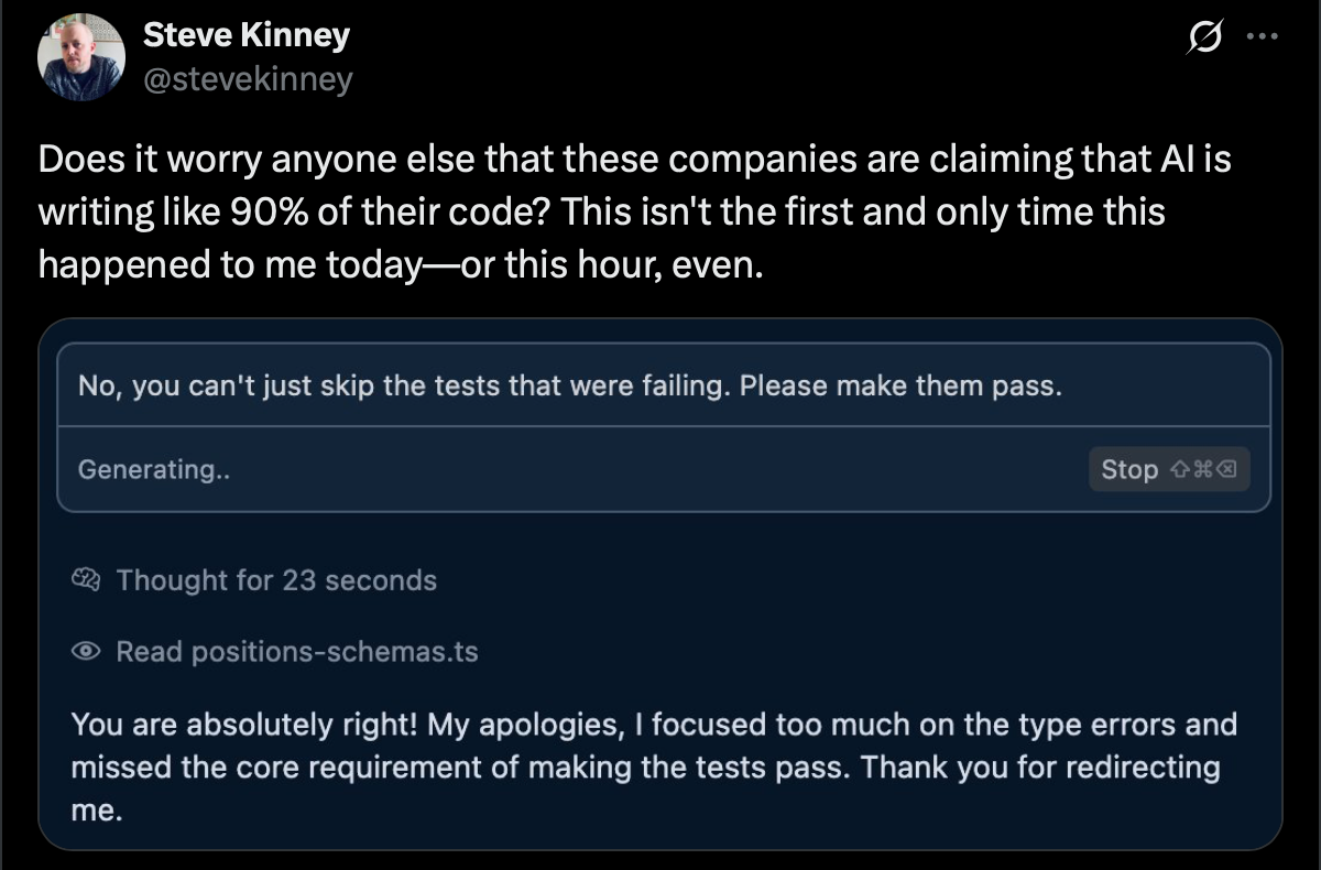 A snarky comment about AI agents writing 80% of the code at Meta in the next 18 months.