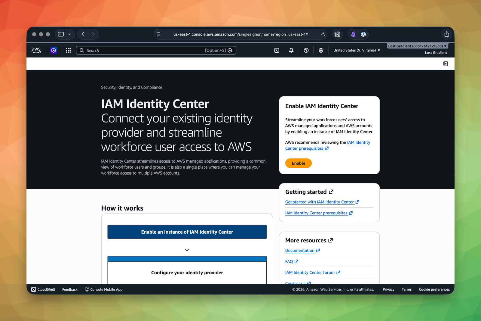 IAM Identity Center landing page inviting you to enable an IAM Identity Center instance.