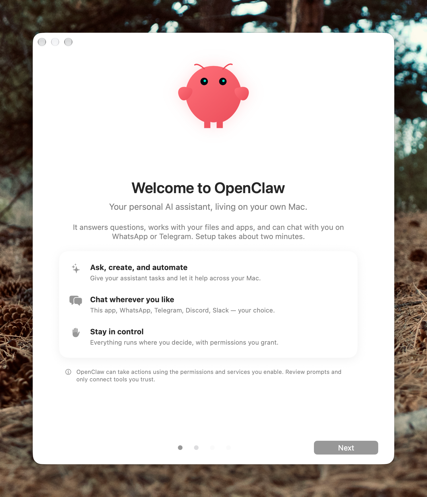 The OpenClaw welcome screen