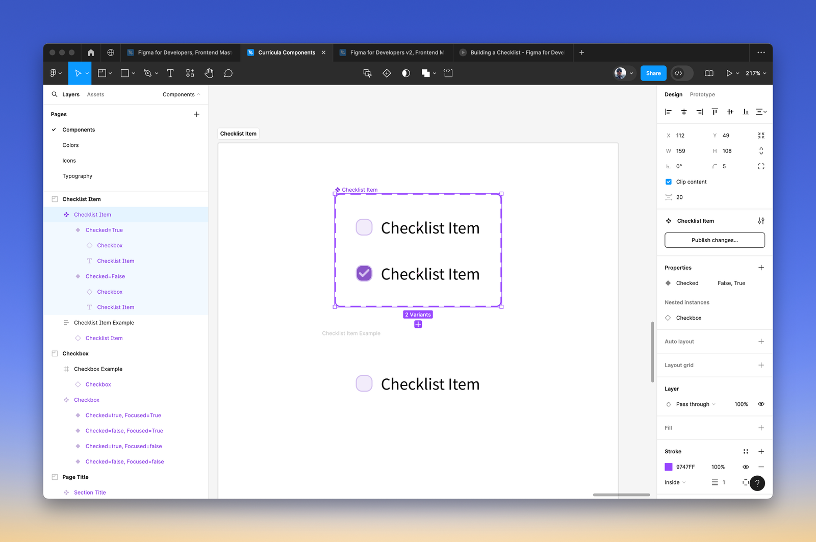 Variants of the checklist item component