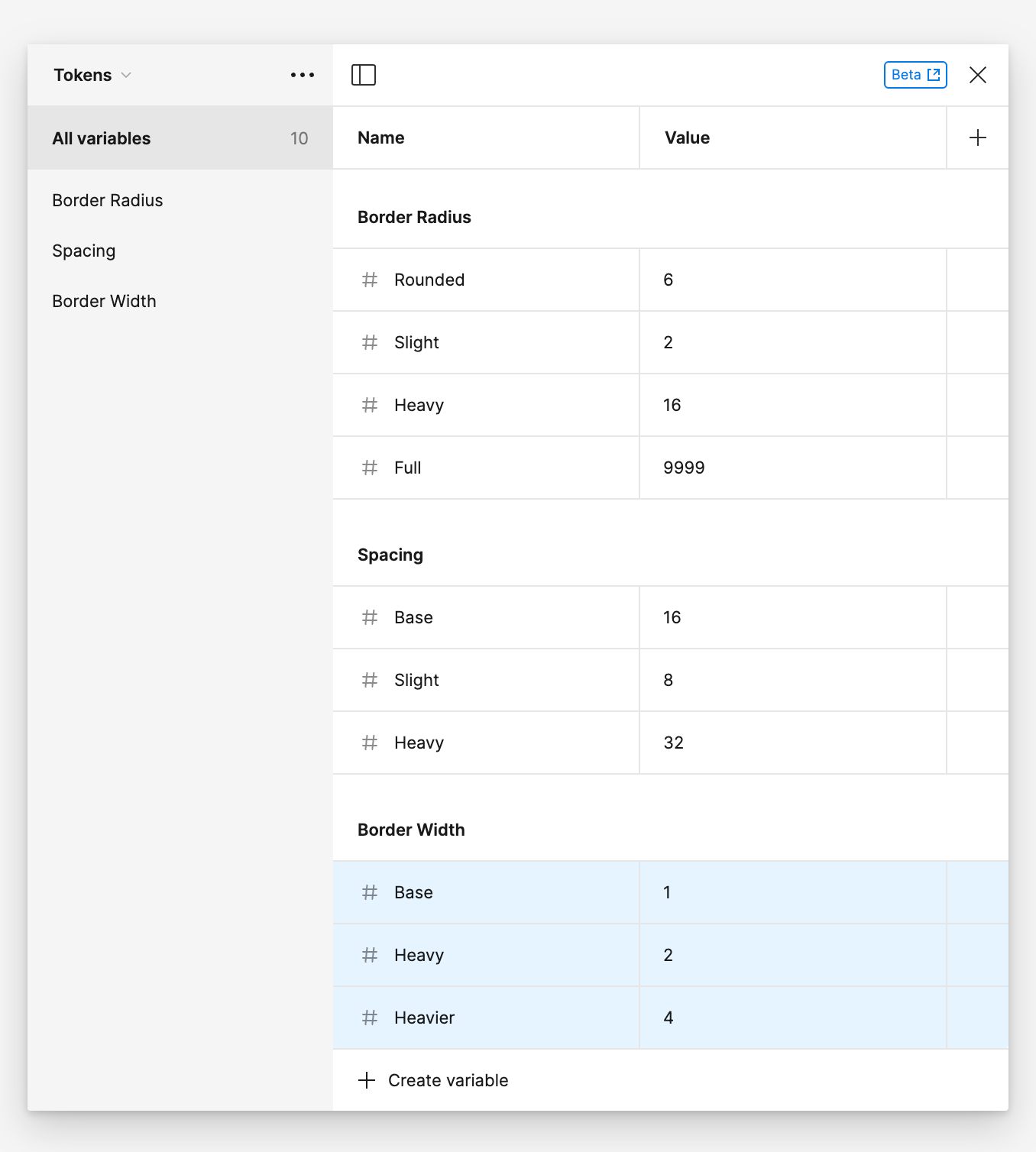 Border width and border radius tokens