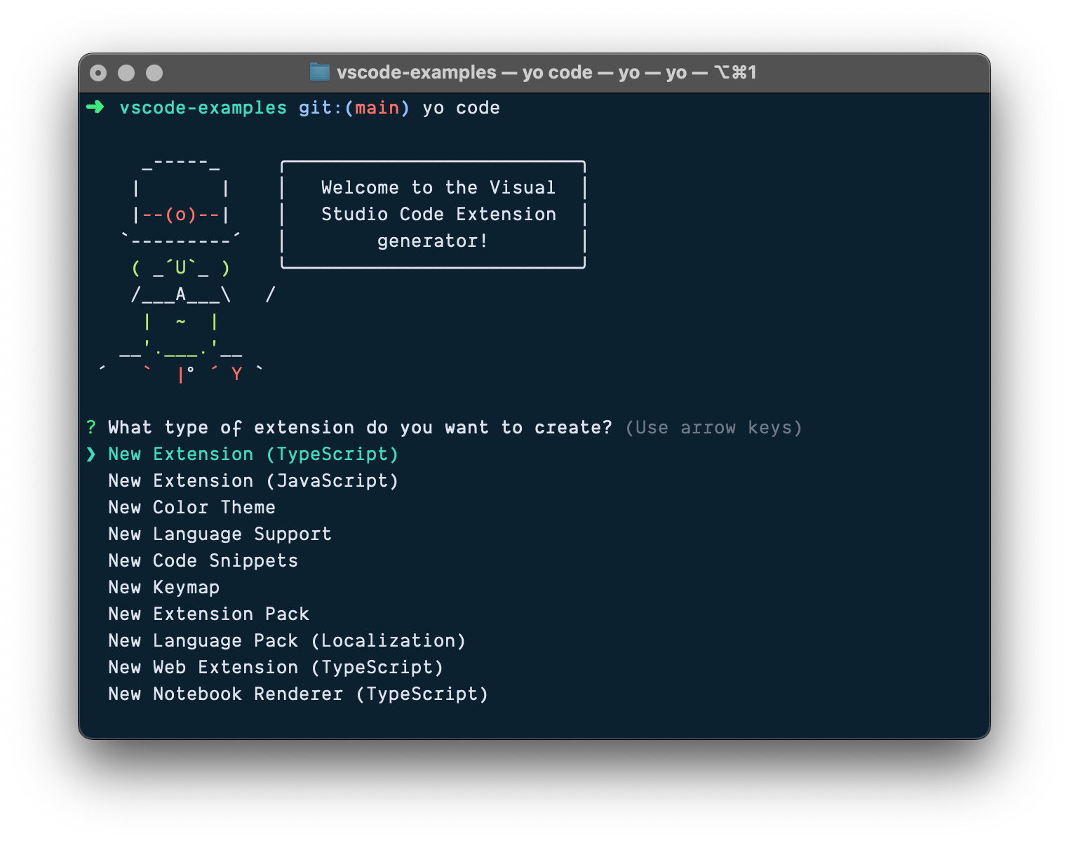 Running the Yeoman generator for a Visual Studio Code extension